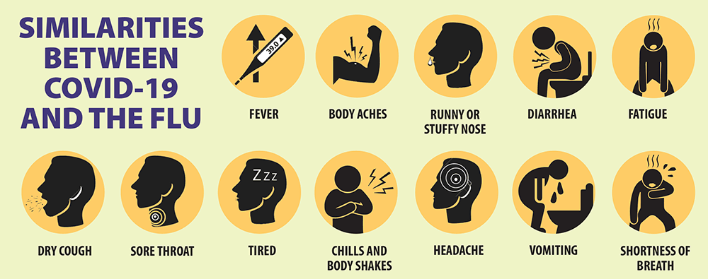 flu symptoms are fever, body aches, runny or sturffy nose, dry cough, sore throat, tired, chills and body shakes, and headache